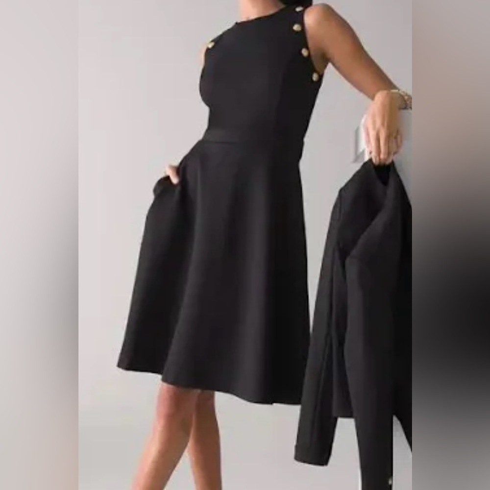 White House, black market dress with gold buttons